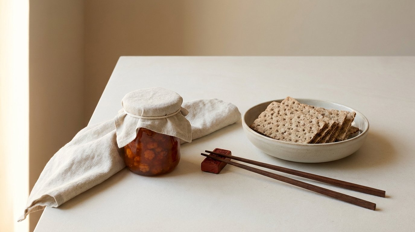 Nordic food product beside chopsticks — East by North bridges Europe and China